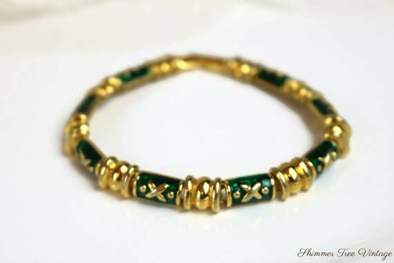 JOAN RIVERS Gold Plated and Green Enamel Bracelet