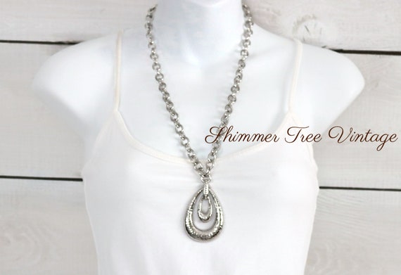 Monet Pendant necklace, Hammered double teardrop … - image 1