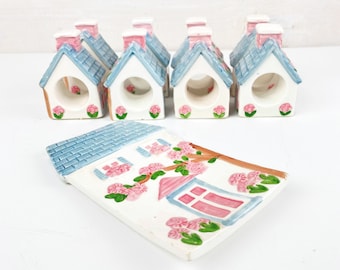 Ceramic Cottage Shaped Napkin Holders and Spoon Rest