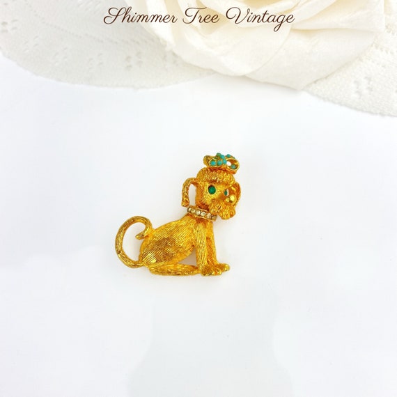 1950's Gold Plated French Poodle Brooch - image 1