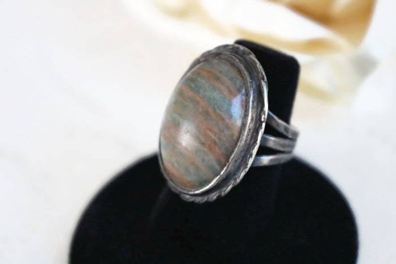 Antique Aqua Terra Jasper Cabochon gemstone ring ring size 6 large natural stone