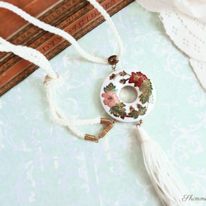 White and Red Cloisonne Tassel Necklace