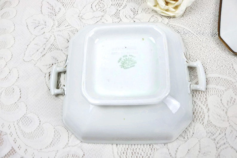 Antique J/&G Meakin Square server with lid Art deco covered serving dish White dish with gold gilt trim and edging details