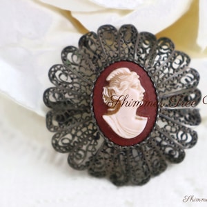 Antique Carved Cameo Filigree Collar Pin ~ US Tariffs included in shipping prices