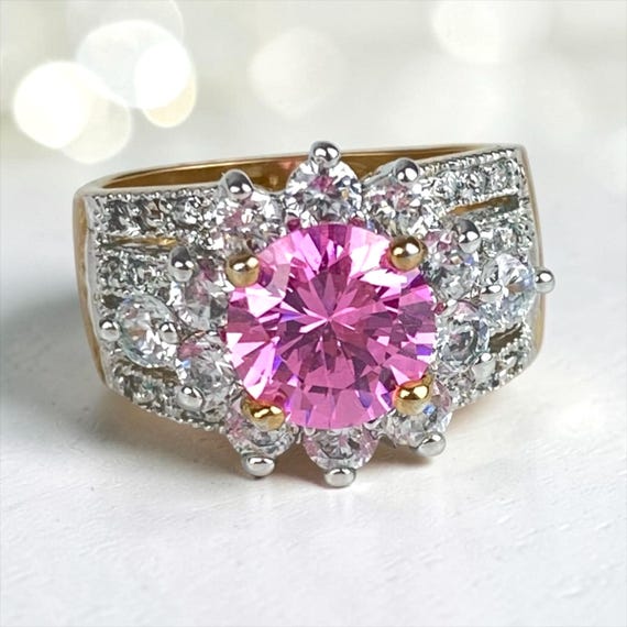 Vintage RS Covenant 18KGE Pink and Clear CZ Statement Ring. RSC