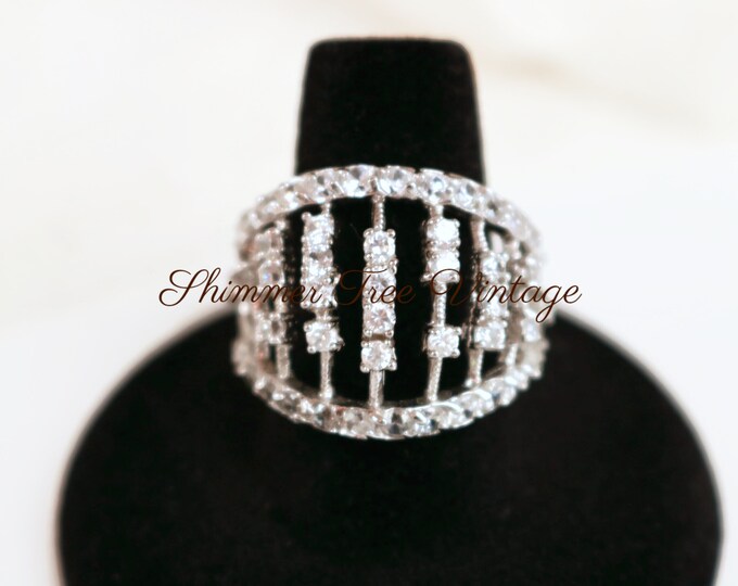 925 Sterling Silver and Crystal Statement Ring