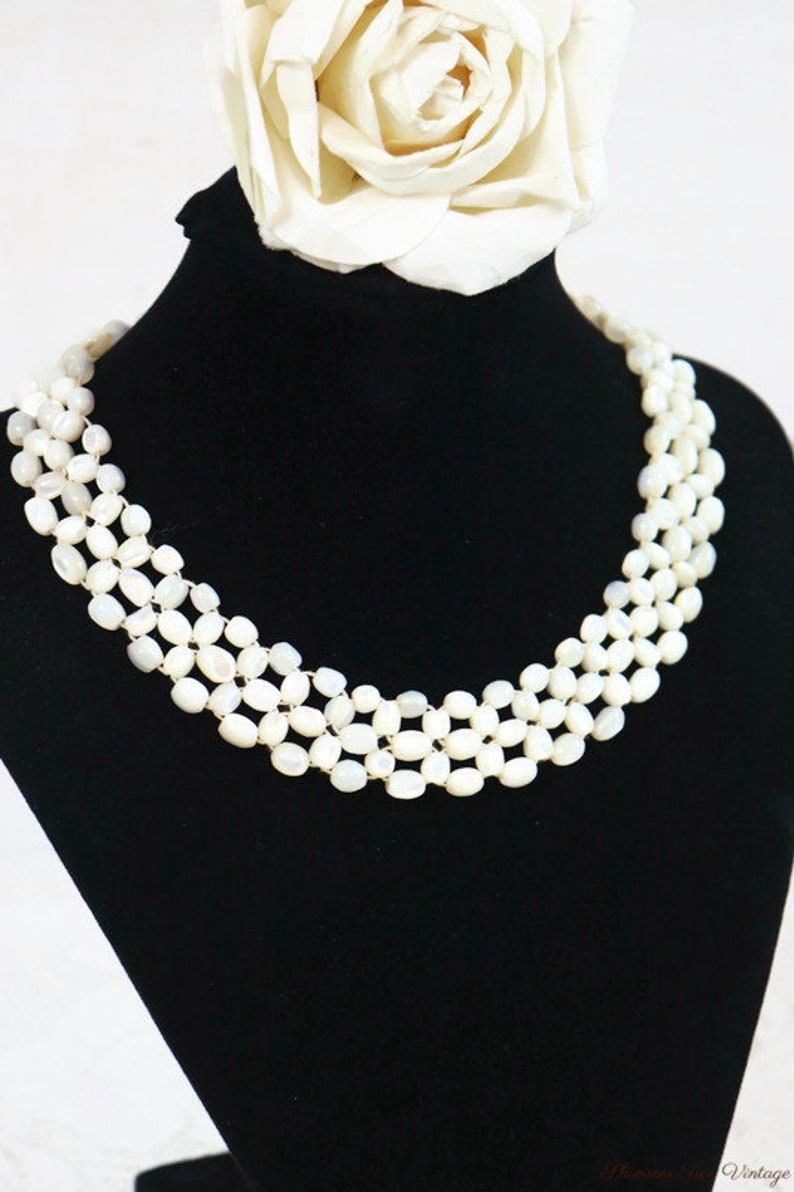 Antique White seashell collar Statement Necklace