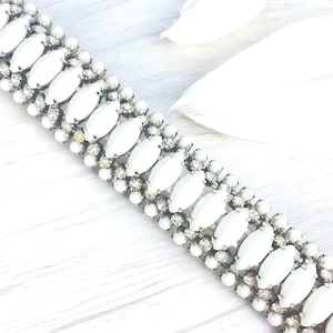 Mid Century White Milk Glass Cuff Bracelet ~ US Tariffs included in shipping prices