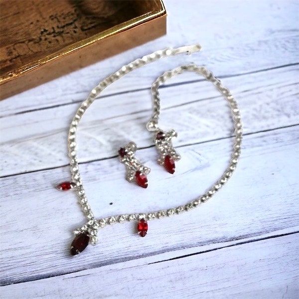 Continental Red and White Rhinestone Necklace Set