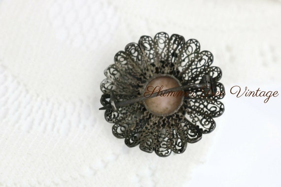 Antique Carved Cameo Filigree Collar Pin - image 7