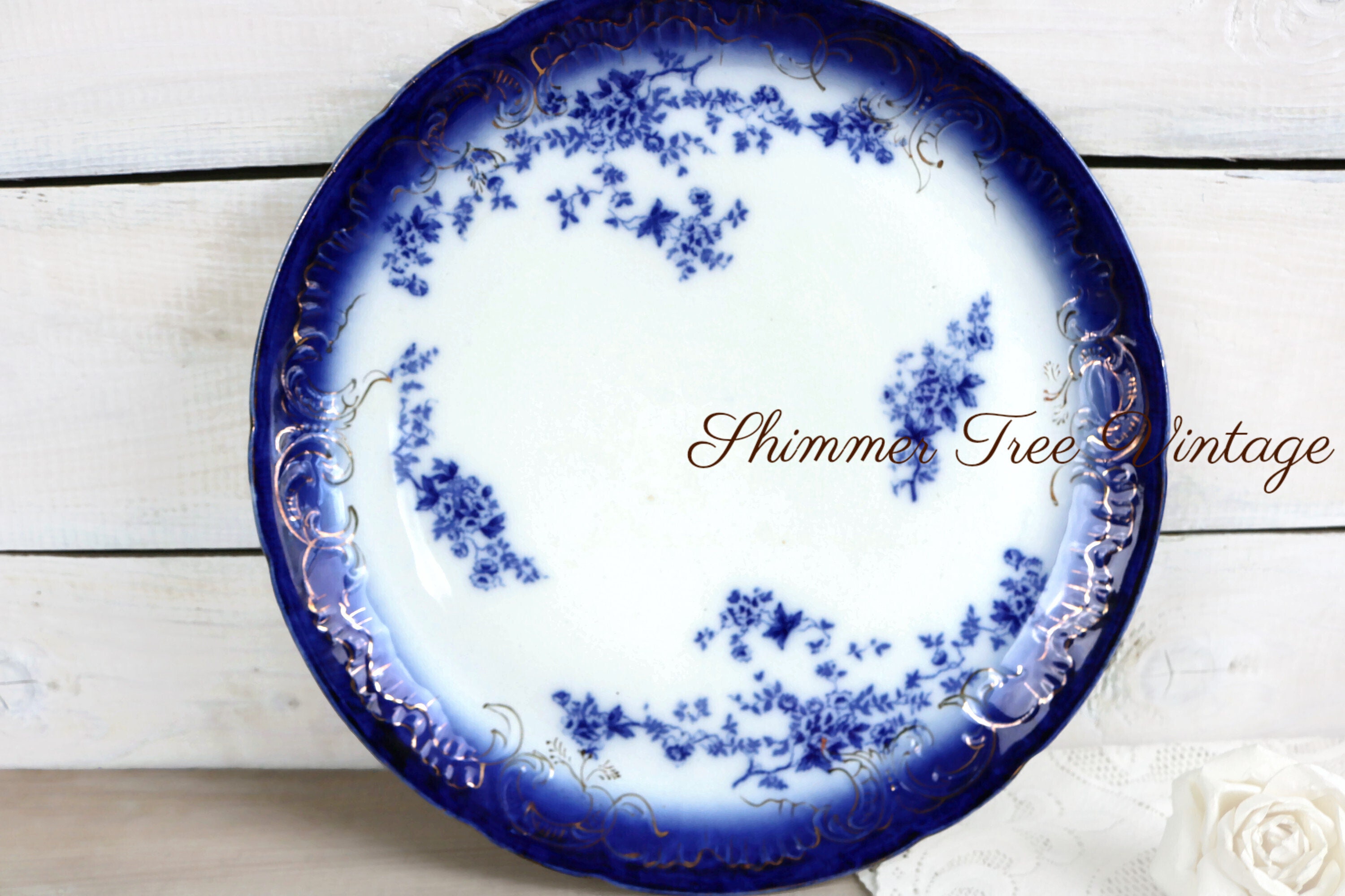 Large Antique Flow Blue Platter, Labelle China Wheeling Pottery - Etsy