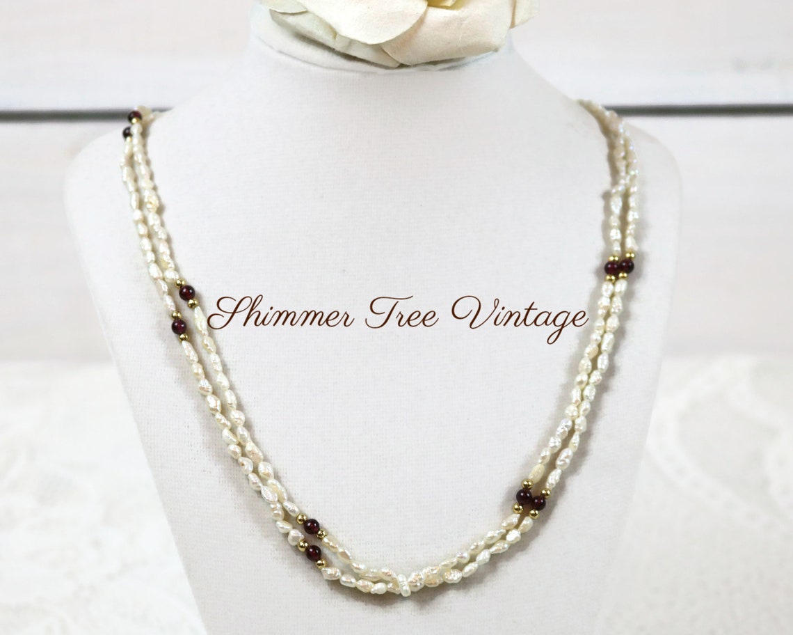 Genuine Fresh Water Baroque Rice Pearl and Purple Garnet Multi - Etsy ...