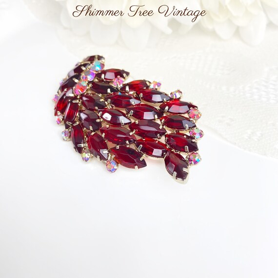 Large JULIANA D&E Ruby Red Open back Navette Broo… - image 4