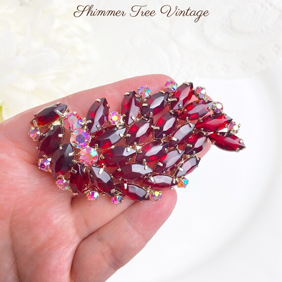 Large JULIANA D&E Ruby Red Open back Navette Broo… - image 6