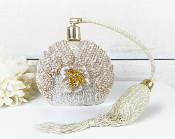 Vintage Faux Pearl and Rhinestone Italian Perfume Bottle