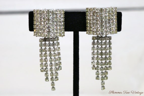 Rhinestone Tassel Clip on Earrings