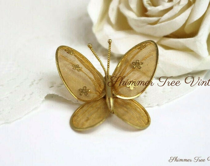 Gold Mesh Butterfly Brooch