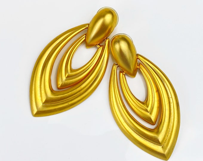 Vintage Matte Gold Dangle Drop Post Earrings