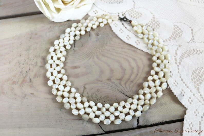 Antique White seashell collar Statement Necklace