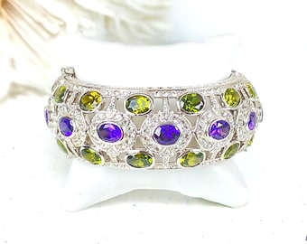 Preciosa pulsera ancha con bisagras de cristal y joyas