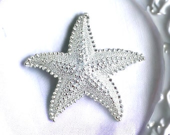 Bright Silver Tone Textured Starfish Brooch