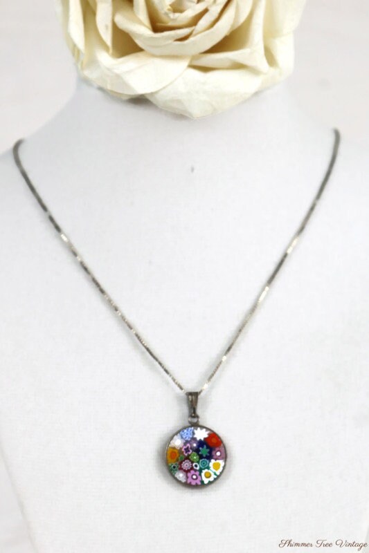 925 Silver Necklace With Milifiori Glass Pendant - Etsy Canada
