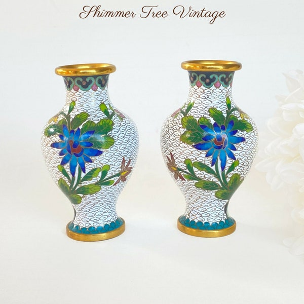 Beautiful Pair Mirror Image Art Deco Chinese Cloisonné Vases