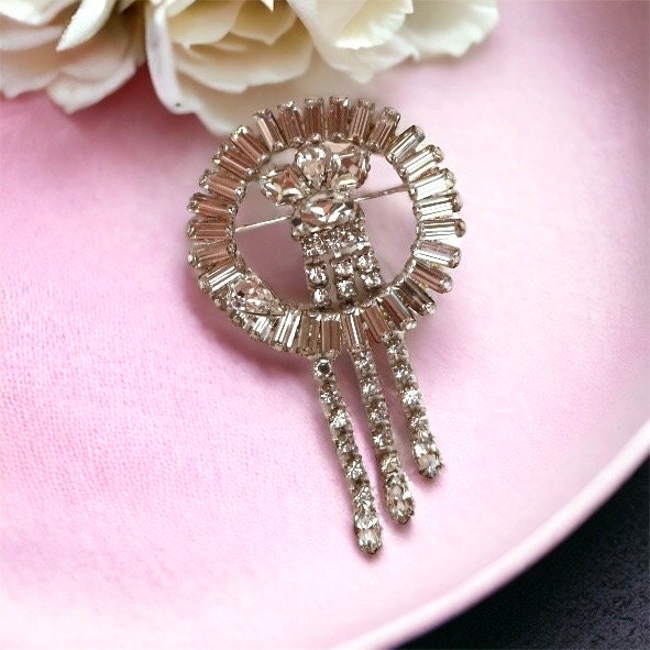 Vintage DENBE Signed Crystal Rhinestone Brooch