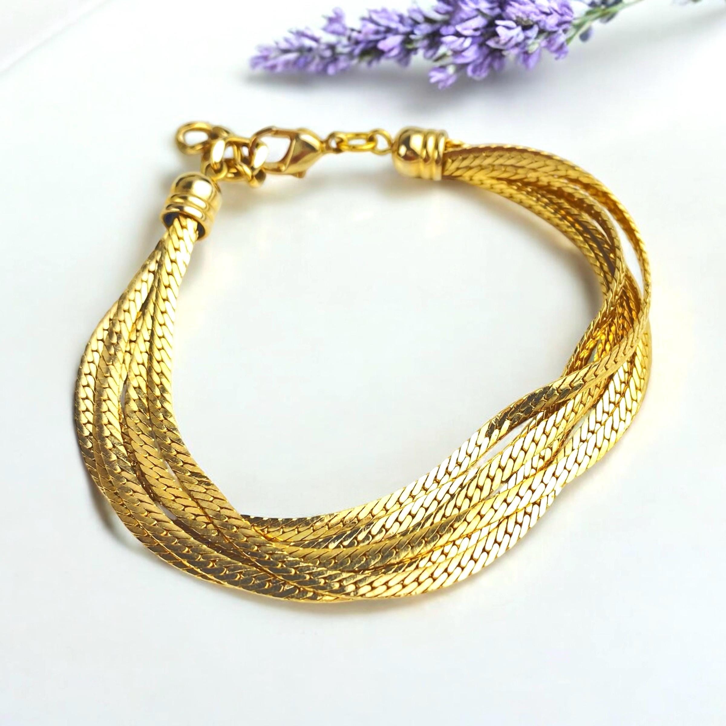 Gold Plated Herringbone Chain Bracelet 6 Strands