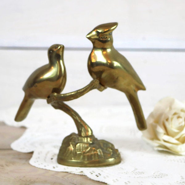 Vintage brass birds on a branch statuette