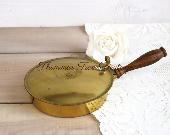 Brass Lidded Silent Butler With Wood Handle