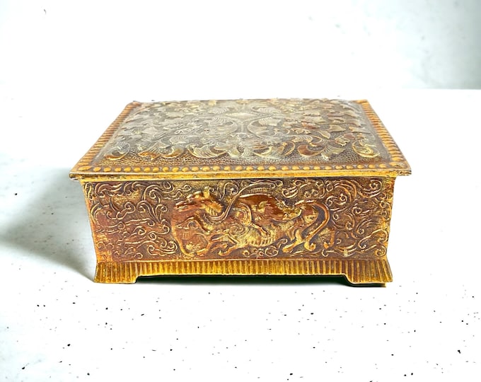 Rustic Small Repousse Metal Jewelry Box