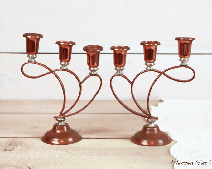 Pair of Copper and Silver plated Candelabras