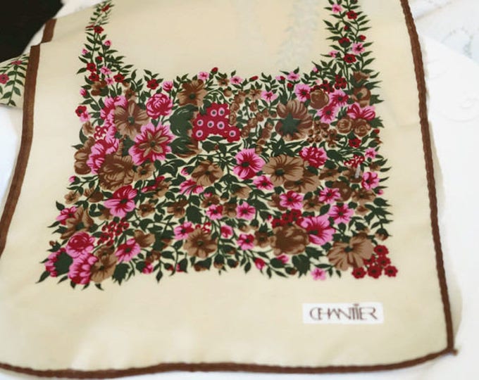 Chantier Signed ladies rectangle scarf with elegant floral design Chantier neck scarf, shoulder shawl