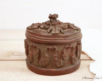 Beautiful Vintage Painted Pressed Plaster Round Lidded Box