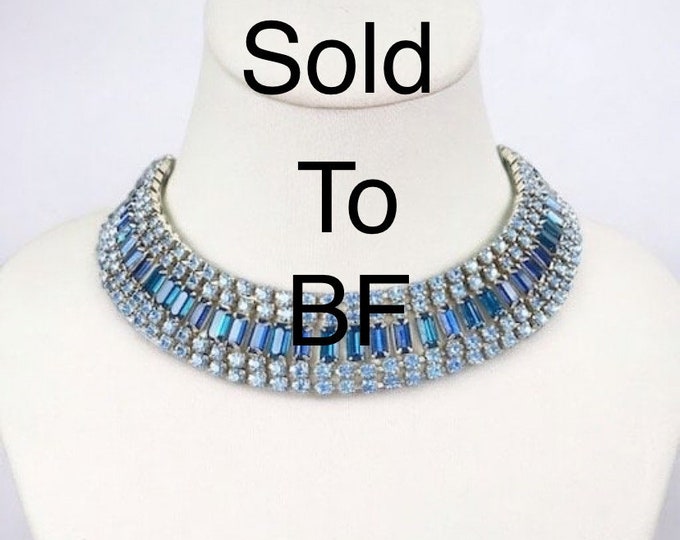 SOLD TO BF…… Mid Century Blue Rhinestone Baguette Collar Necklace