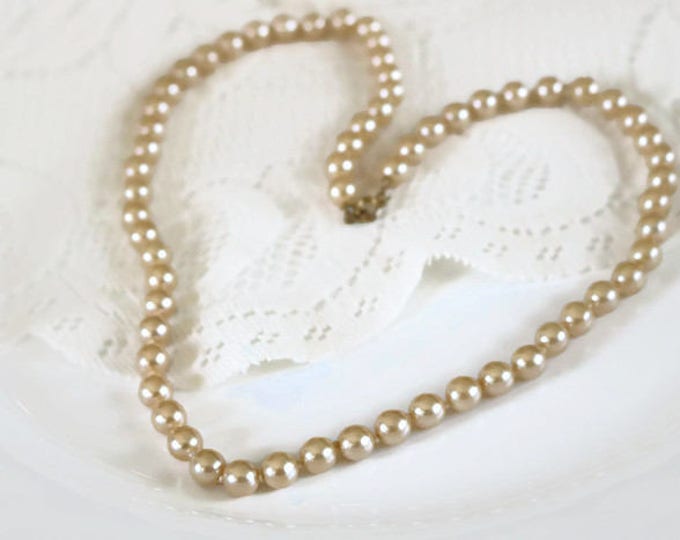 Classic off white glass pearl strand necklace. Mid century bridal necklace