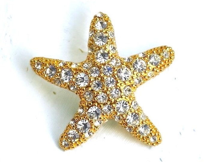 Chic KJL Signed Gold plated Pavé rhinestone Starfish Brooch