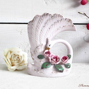 Gorgeous Unique Pink Porcelain Swan Flower Vase