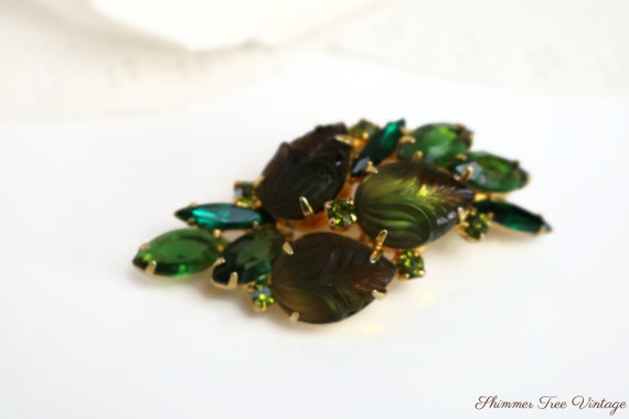JULIANA Green and Gold Rhinestone Brooch