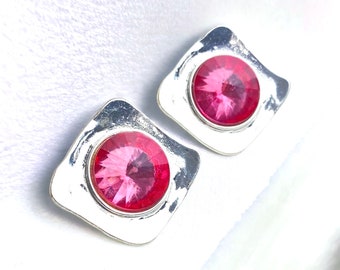 Vintage modernista rosa Rivoli Clip en pendientes