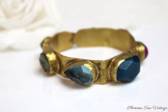 Gold gilt Rustic Gemstone Studded Cuff Bracelet