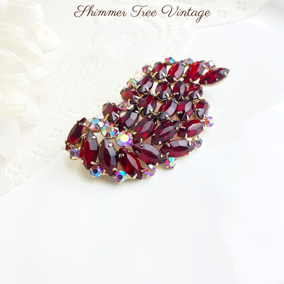 Large JULIANA D&E Ruby Red Open back Navette Broo… - image 3