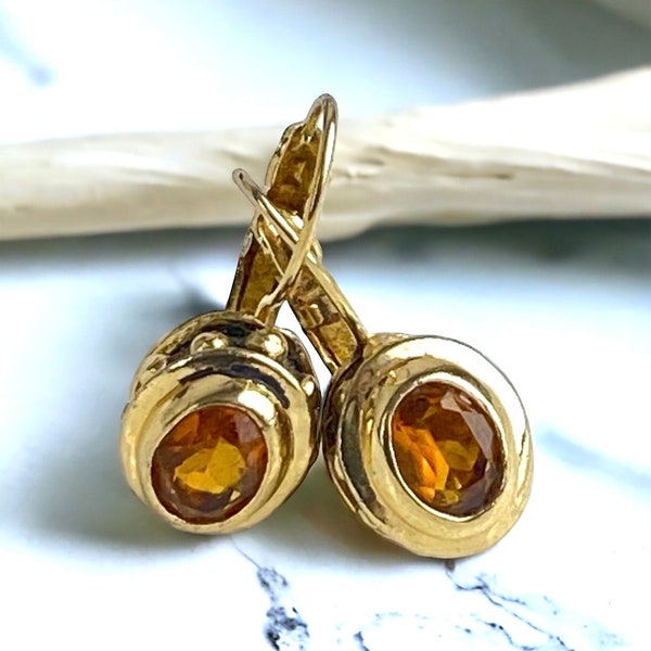 Antique Golden Topaz stone Leverback Drop Earrings