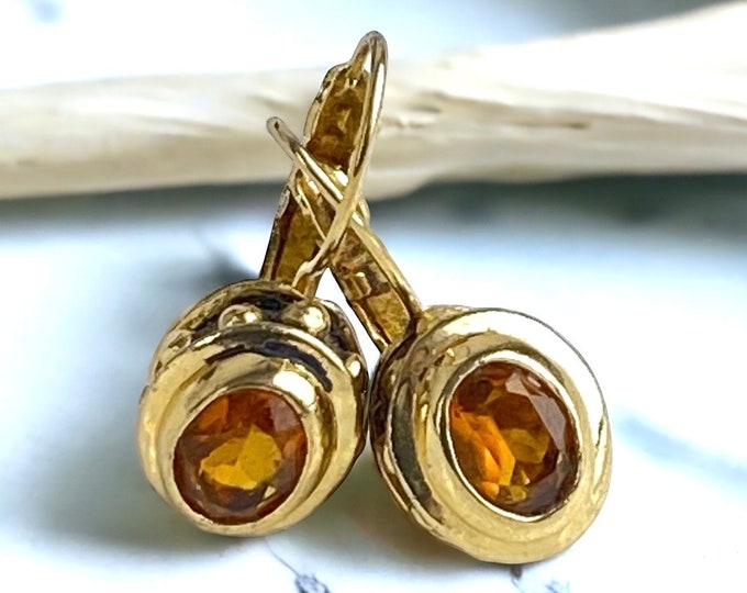 Antique Golden Topaz stone Leverback Drop Earrings