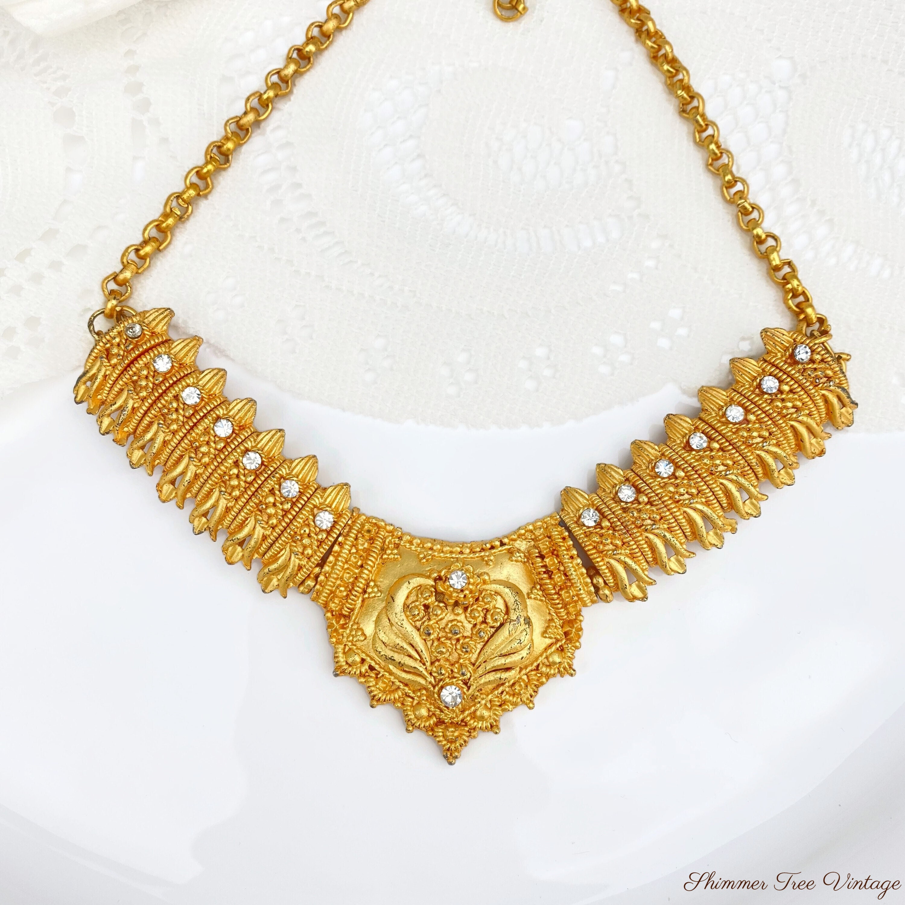 Vintage Matte Gold Rhinestone Choker Necklace - Etsy