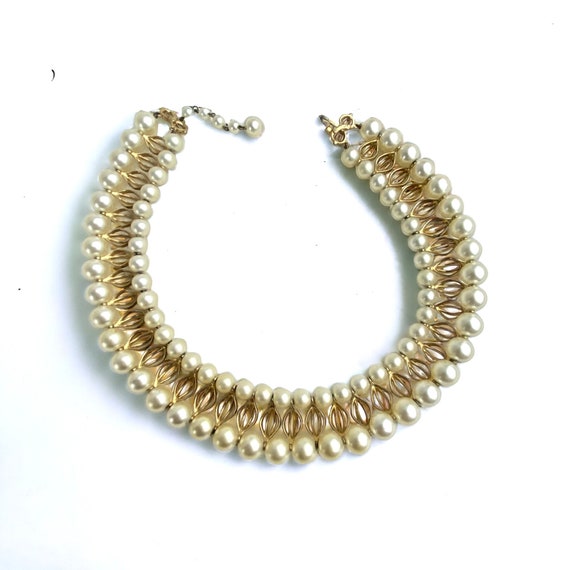 Mid Century MARVELLA Signed Faux Pearl Collar Nec… - image 6