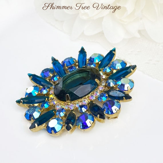 Stunning JULIANA D&E Jewelled Blue Crystal Brooch - image 5
