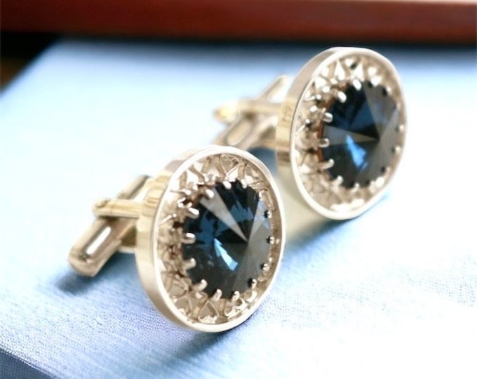 Men's Blue Rivoli Rhinestone Cuff Links