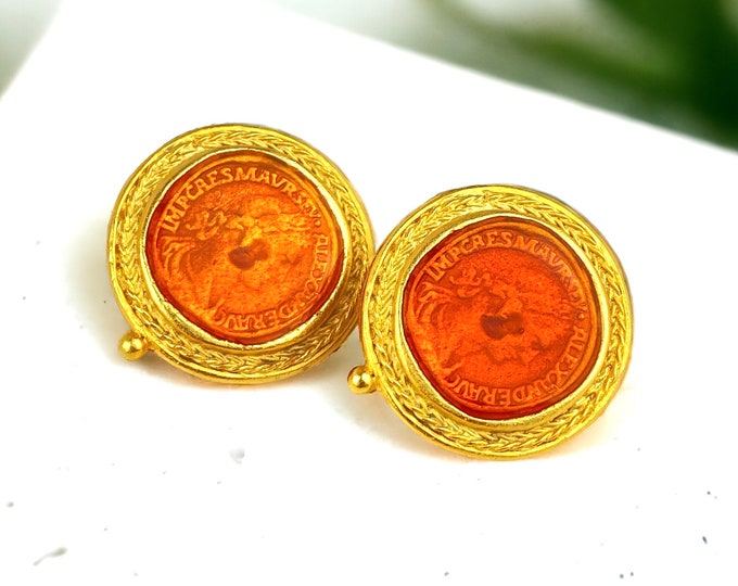 Vintage NOS Round Roman Coin Clip on Earrings